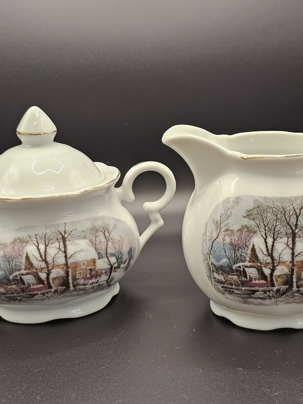 Avon White Porcelain Award Sugar & Creamer Set with Old Grist Mill Design